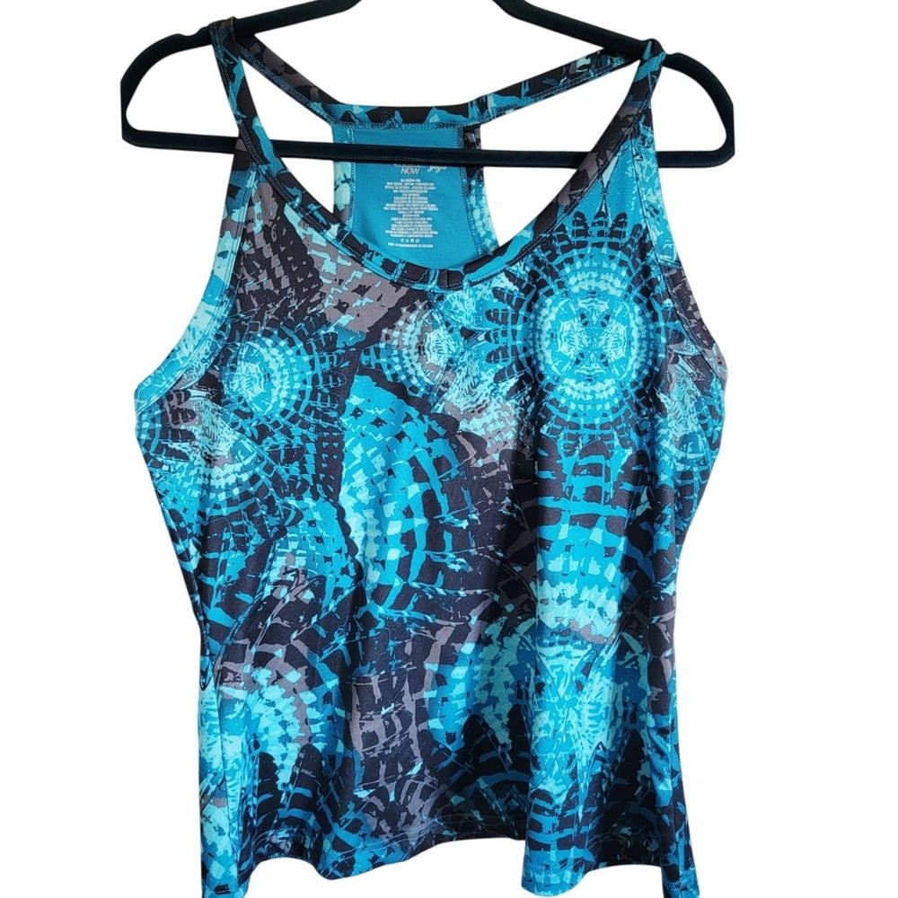 Danskin Now Yoga Tank Top Racerback Dri-More Tech Athletic Blue XL/XG Stretch‎